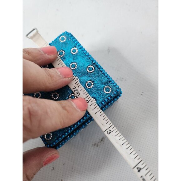 Vintage Blue Square Covered Hand Crafted Beaded Glittery Trinket Box Keepsake - Picture 7 of 8